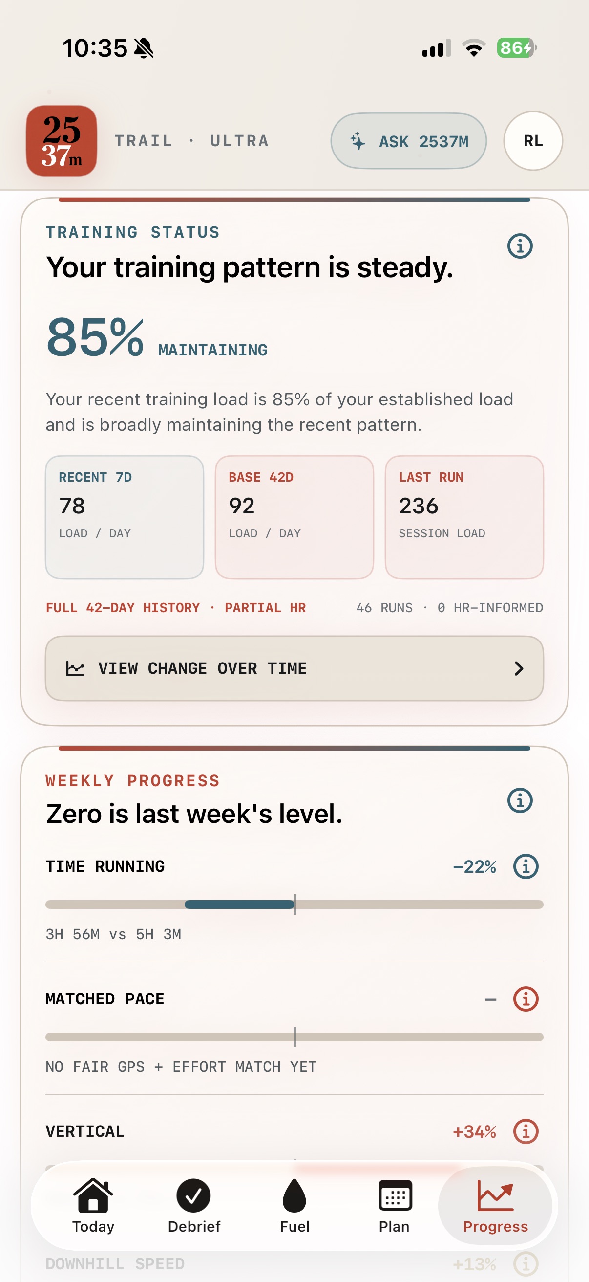 2537M training status screen